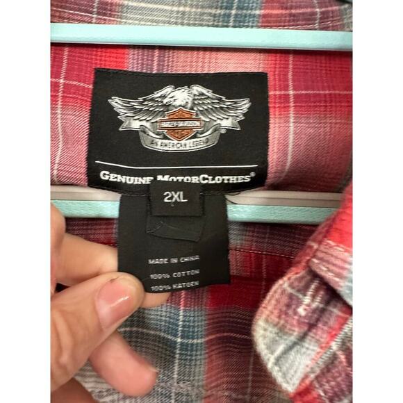 Harley Davidson Men's Red Plaid Short Sleeve Button Down Shirt 2XL - Picture 5 of 8